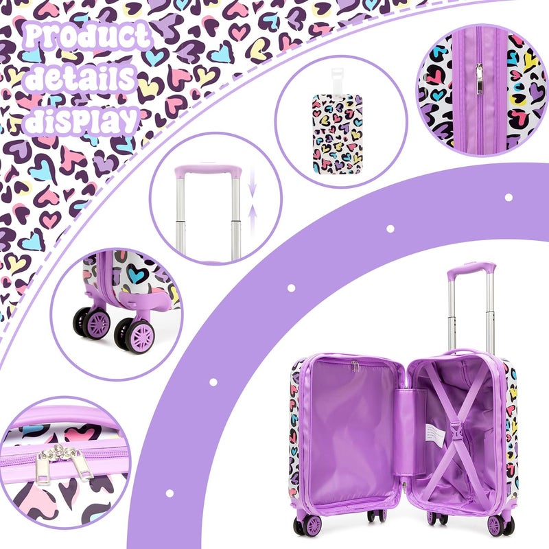 Esteemly Kid's Luggage Set 2 Piece Suitcase Set Hardside Luggage with Spinner Wheels Girls Carry on Toddler Travel Rolling Suitcase with Neck Pillow Airline Approved - Image 3